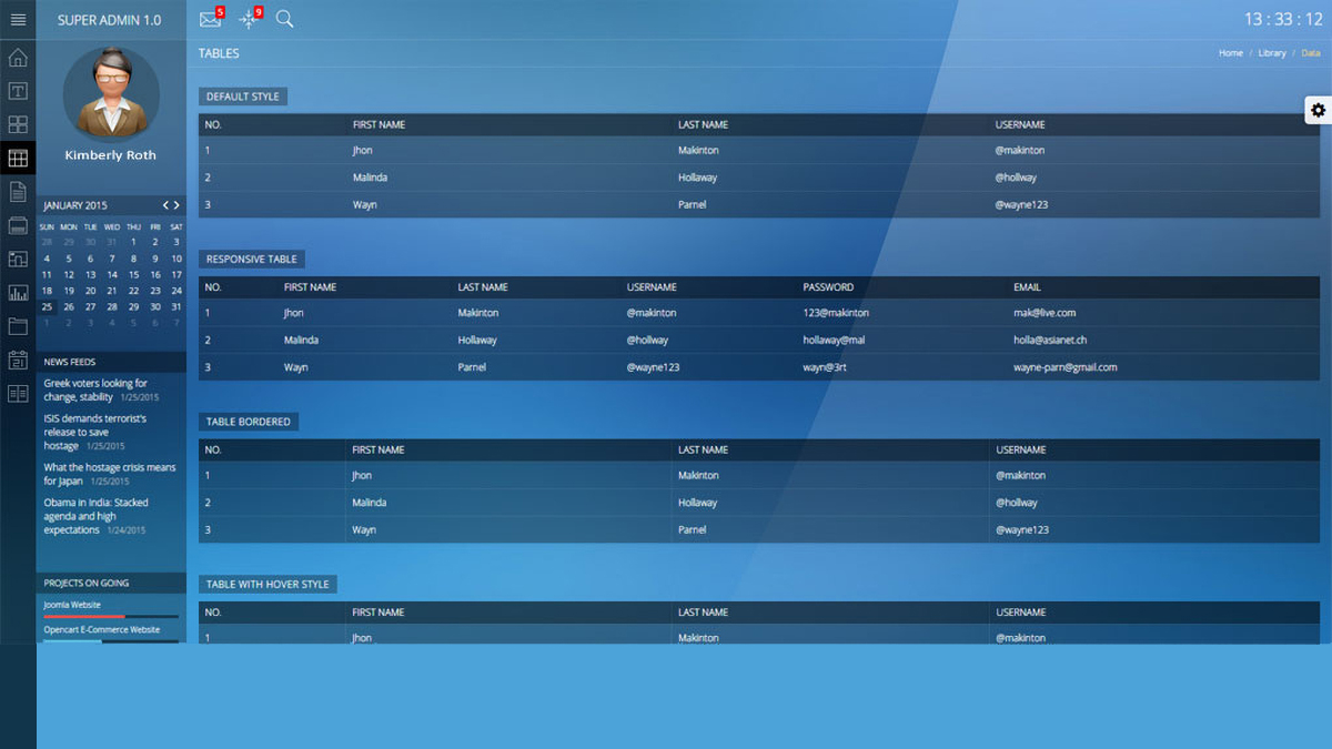 admin dashboard